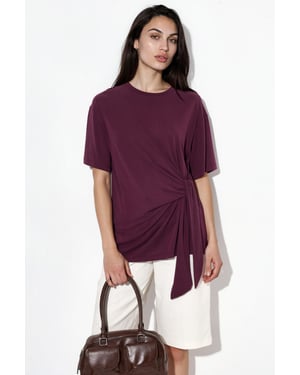 Losse Fit Crew Neck Modal Blouse met Strikdetail