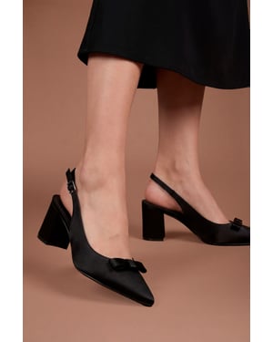 Riley Satin Bow Detail Slingback Medium Block Heel Court Shoes