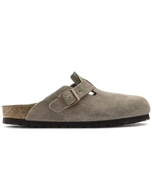 Birkenstock Boston suède taupe smal voetbed unisex instapper