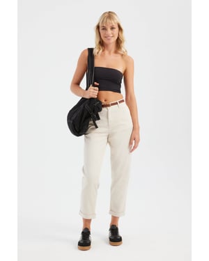 Cotton High Waist Carrot fit Trousers with a Belt