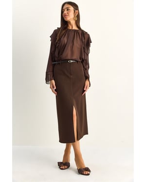 Hoog-waisted Midi Pencilrok met Split