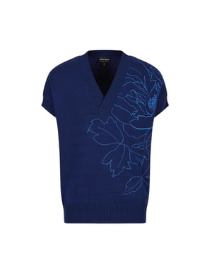Emporio Armani Herr Floral V-Neck Tröja Väster (Blå)