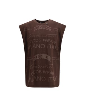 GCDS Bruine Katoenen Mouwloze T-Shirt
