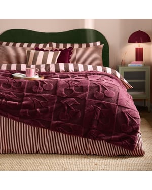 Fur Boucle Cherries Throw, Morello Red