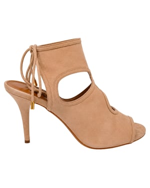Aquazzura Sexy Thing Cutout Sandal Heels in Beige Suede