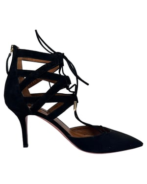 Aquazzura Belgravia Lace-Up Pumps in Black Suede