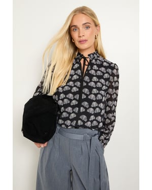 Petite Printed Shirred Neck Blouse