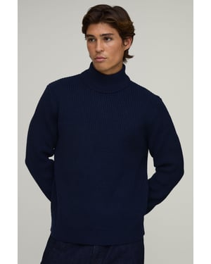 Regular Fit Roll Neck Ribbed Knitted Jumper