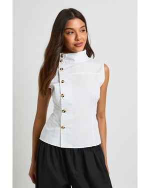 Cotton Funnel Neck Sleeveless Shirt