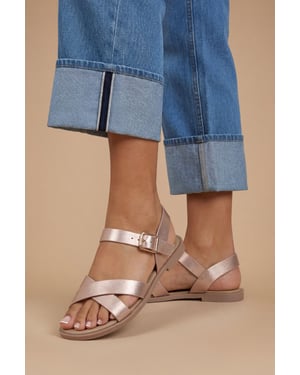 Florence Faux Leather Cross Strap Flat Sandals