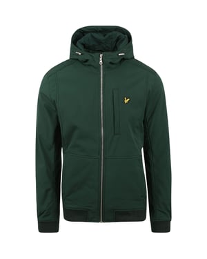 Donkergroen softshelljack met capuchon van Lyle & Scott met logo