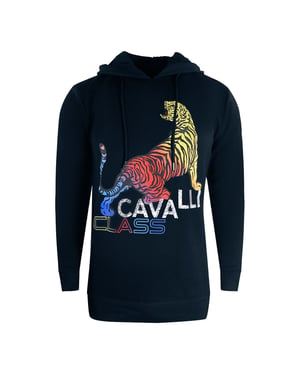 Cavalli Class Bold Tiger Logo Navy Blue Hoodie