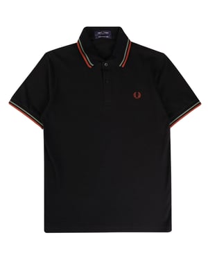 Fred Perry, grön och brun, svart pikétröja med två tippar