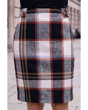 Button Tab Brush Check Skirt