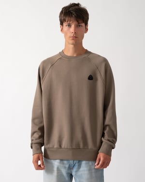 Relaxed Fit Long Sleeve Logo Detail Sweatshirt in Taupe
