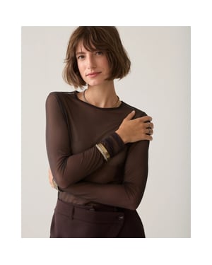 Summum 3s5394-30180 754 round neck top long sleeve mesh solid dark chocolate