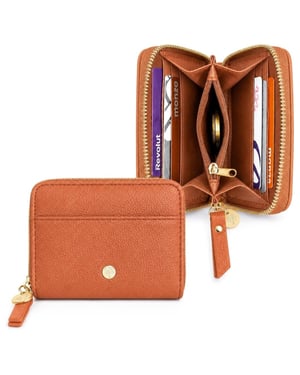 Women’s Small RFID Zip Around Purse, Card Coin Wallet in Tan