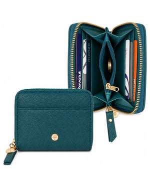 Women’s Small RFID Zip Around Purse, Card Coin Wallet in Teal