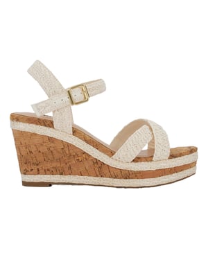 Dune London Dames Kelisa Raffia Flatform Wedge Sandalen (Wit)