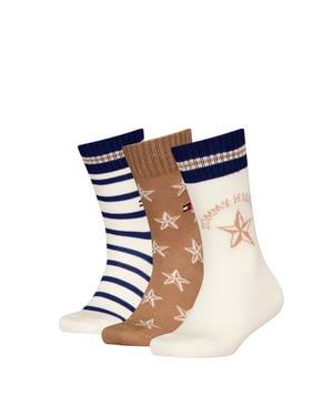 Tommy Hilfiger Barn Ribbad Crew Strumpor (3-pack) (Khaki)