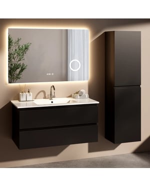 Mirlux Badkamermeubelset liora 100cm zwart wastafel wit