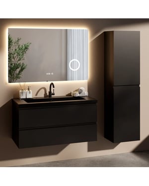 Mirlux Badkamermeubel set novara 100cm mat zwart wastafel zwart
