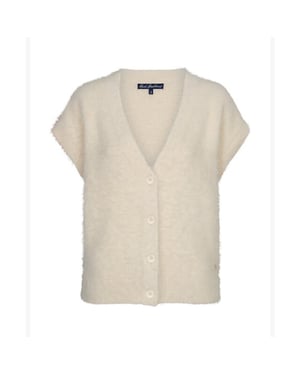 Red Button Vest srb5116 sleeveless fuzzy cream