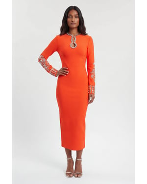 Figure Form Bandage Knit Embellished Wide Sleeve Midi Dress