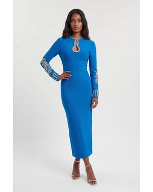 Figure Form Bandage Knit Embellished Wide Sleeve Midi Dress