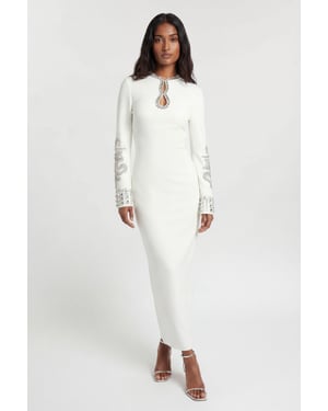 Figure Form Bandage Knit Embellished Wide Sleeve Midi Dress