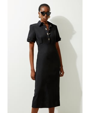 Petite Essential Techno Shirt Sleeve Woven Shirt Dress With Gold Hardware