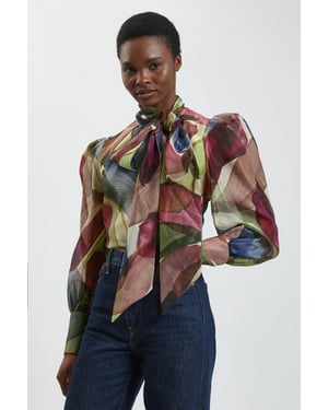 Petal Print Organza Pussybow Blouse