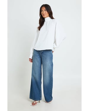 High Neck Balloon Sleeve Blouse