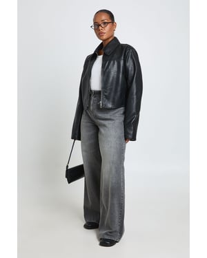Plus Cinched Waist Faux Leather Jacket
