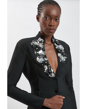 Embellished Figure Form Fitted Blazer Jacket