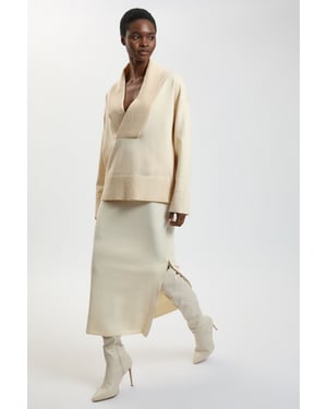Wool Look Side Split Detail Knit Midi Skirt