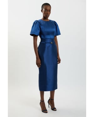 Satin Twill Belted Maxi Skirt
