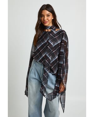 Chiffon Check Scarf Cape Blouse