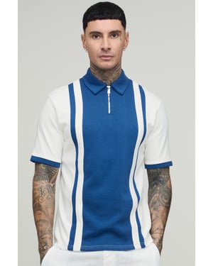Tall Slim Panelled Zip Neck Interlock Polo