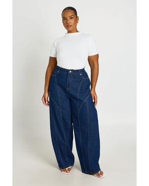 Plus Mid Waist Seam Detail Barrel Jean