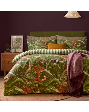 Furn Nya Woodland Reversible Printed Duvet Cover Set, Forest