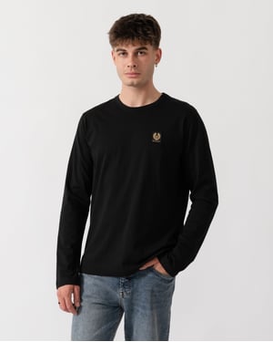 Regular Fit Long Sleeve Logo Detail T-Shirt in Black