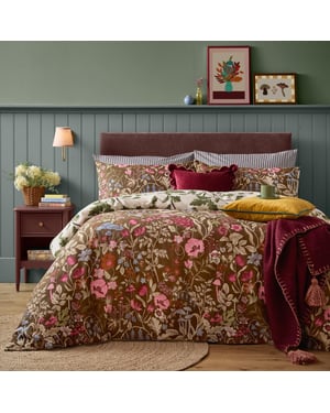 Furn Forest Bloom Reversible Printed Duvet Cover Set, Chocolate