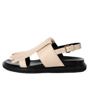 Marni Fussbett Fringed Sandals in Ivory Leather