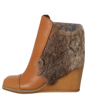 See by Chloé Wedge Enkelboots met Bontafwerking in Bruin Leer