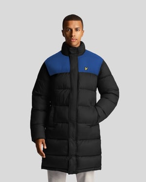 Lyle & Scott lange gewatteerde zwarte pufferjas