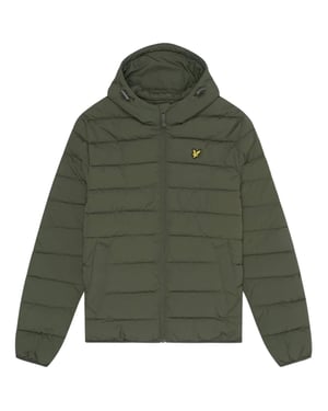 Olijfgroen pufferjack met capuchon van Lyle & Scott met logo en logo