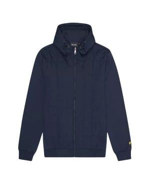 Lyle & Scott Hybrid Quiltad Marinblå Zip-Up Hoodie med dragkedja
