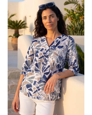 Classic Abstract Print V-Neck Top
