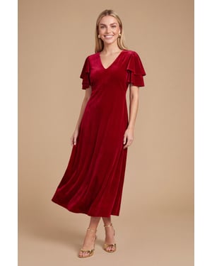 Petite DP Luxe Velvet Double Flutter Midi Dress